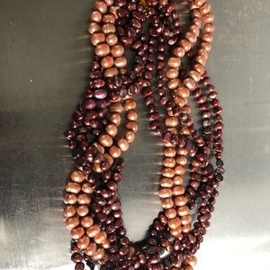 Champagne/Rose colored cultured pearl rope necklace.